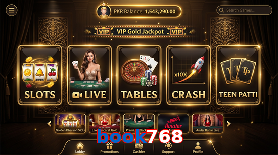 Main screen of Book768 casino page for PK players
